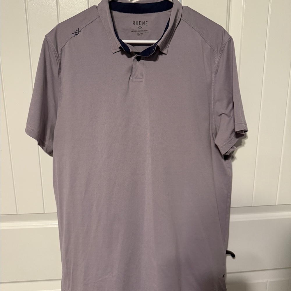 RHONE  Commuter Polo Men’s Lilac Button-Down Shirt with Navy Trim